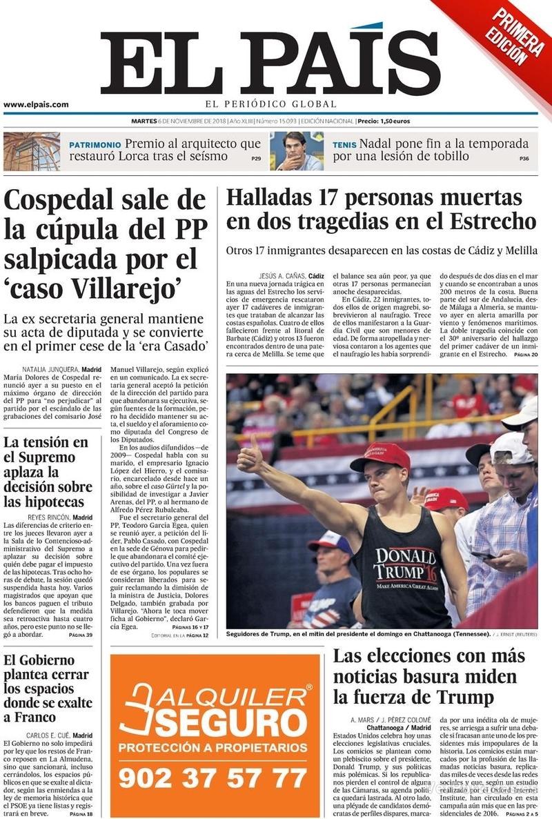 Portada El País 2018-11-07