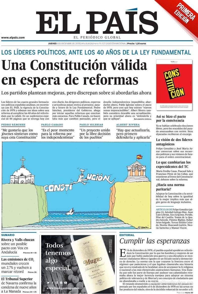 Portada El País 2018-12-07