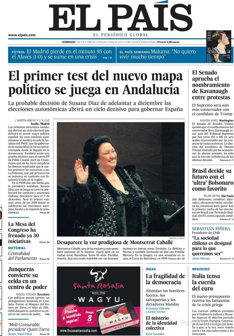 Portada El País 2018-10-08