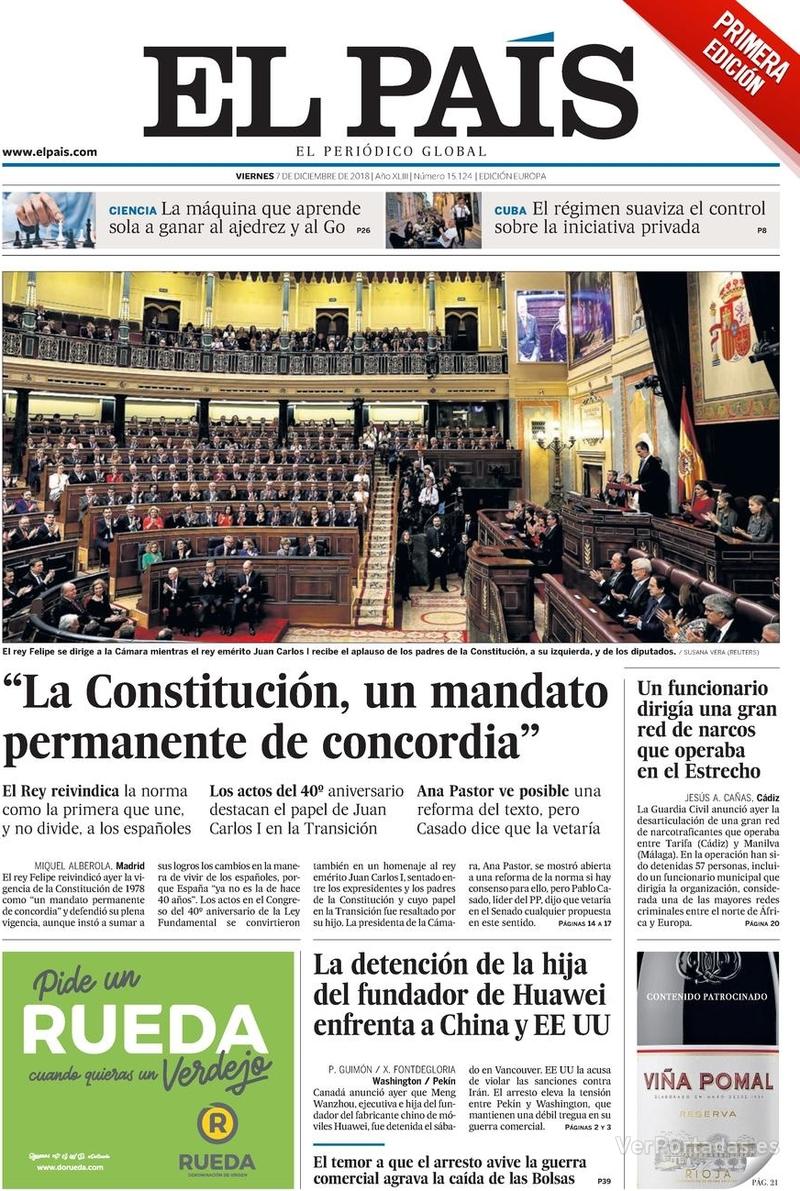 Portada El País 2018-12-08