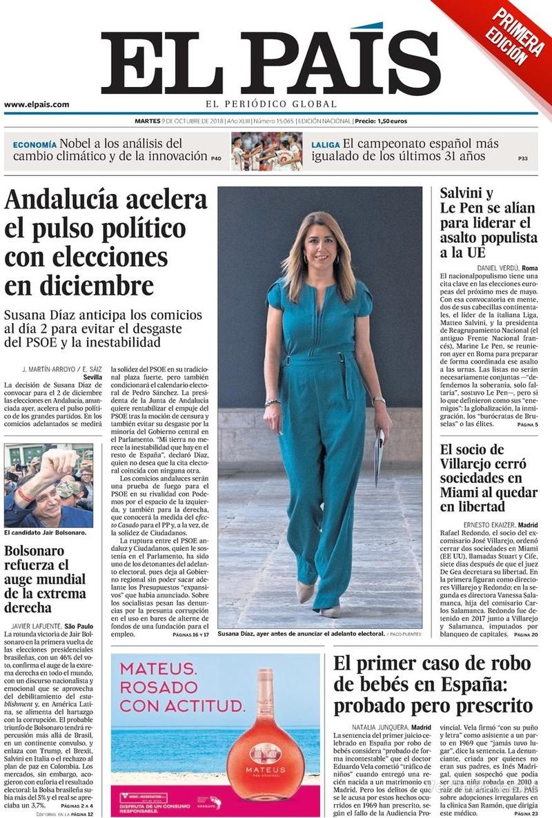 Portada El País 2018-10-10