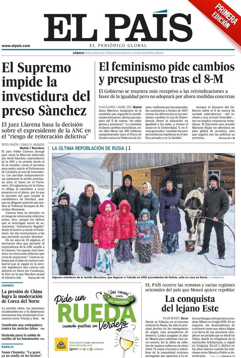 Portada El Mundo 2018-03-10