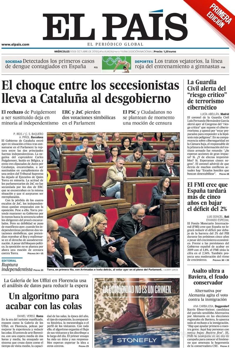 Portada El País 2018-10-11