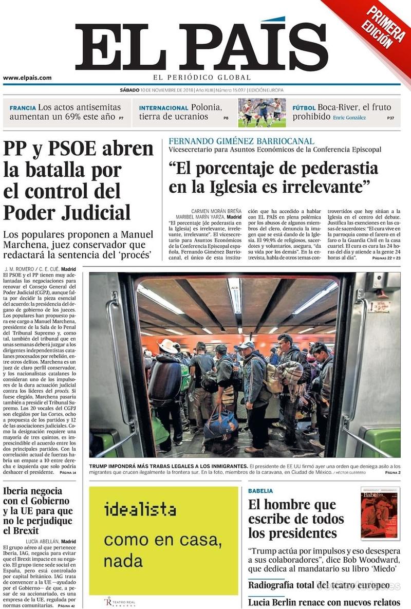 Portada El País 2018-11-11
