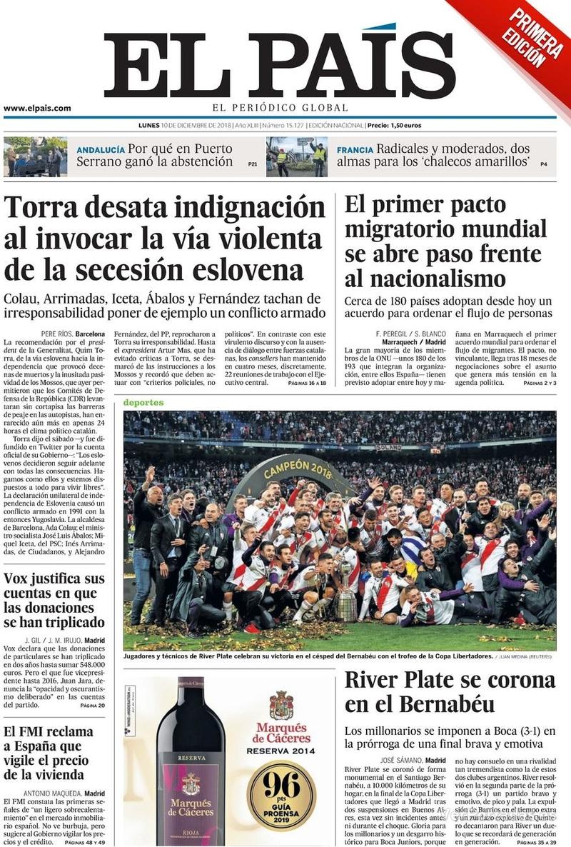 Portada El País 2018-12-11