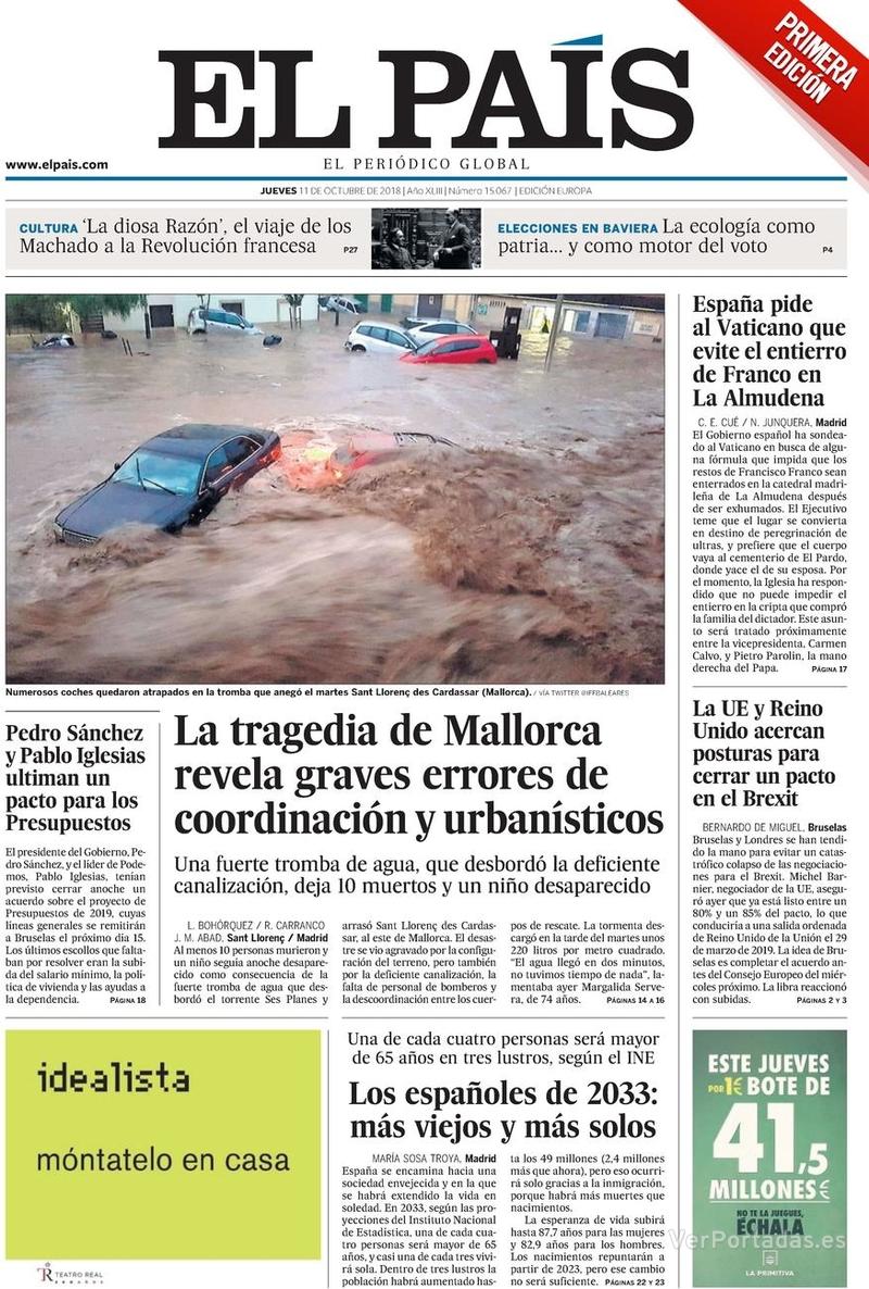Portada El País 2018-10-12