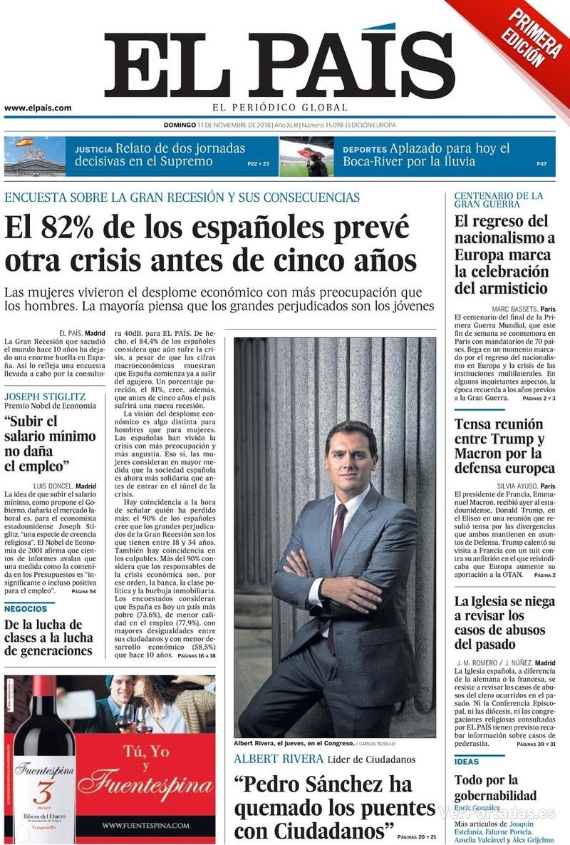 Portada El País 2018-11-12