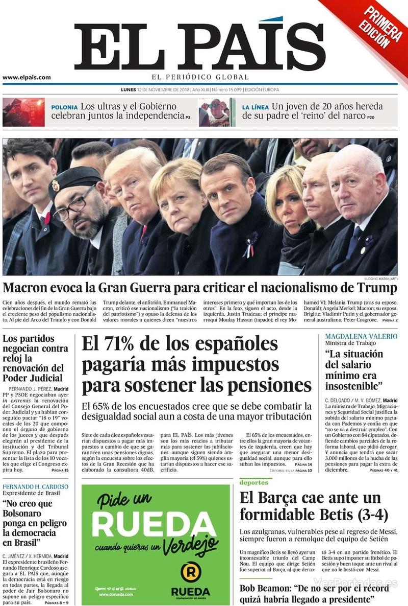 Portada El País 2018-11-13