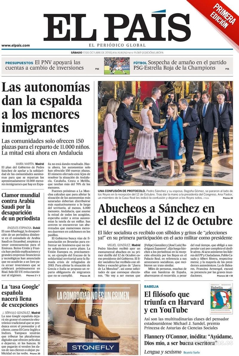 Portada El País 2018-10-14