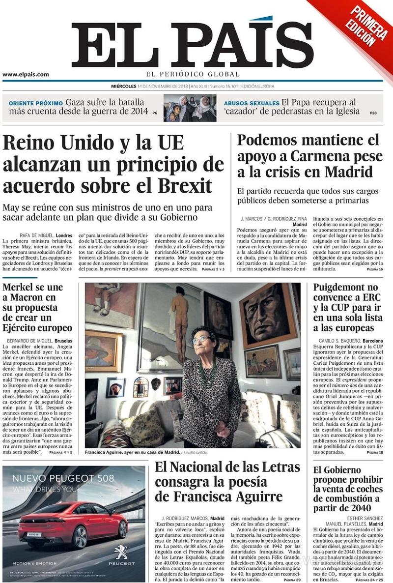 Portada El País 2018-11-15