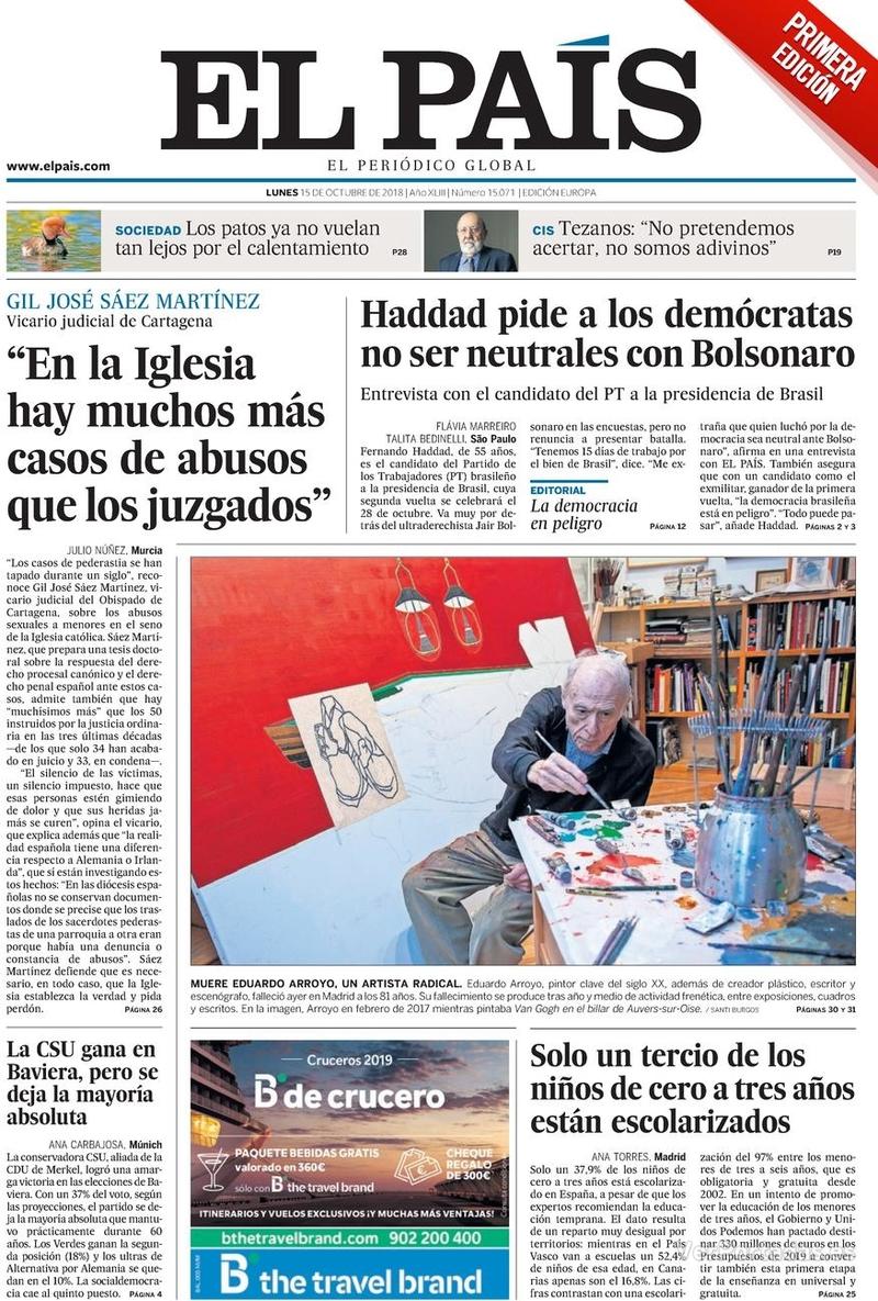 Portada El País 2018-10-16