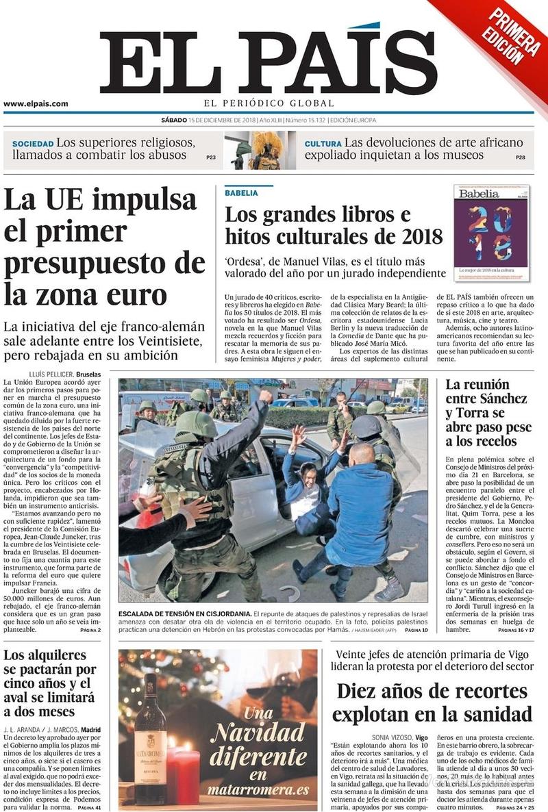 Portada El País 2018-12-16