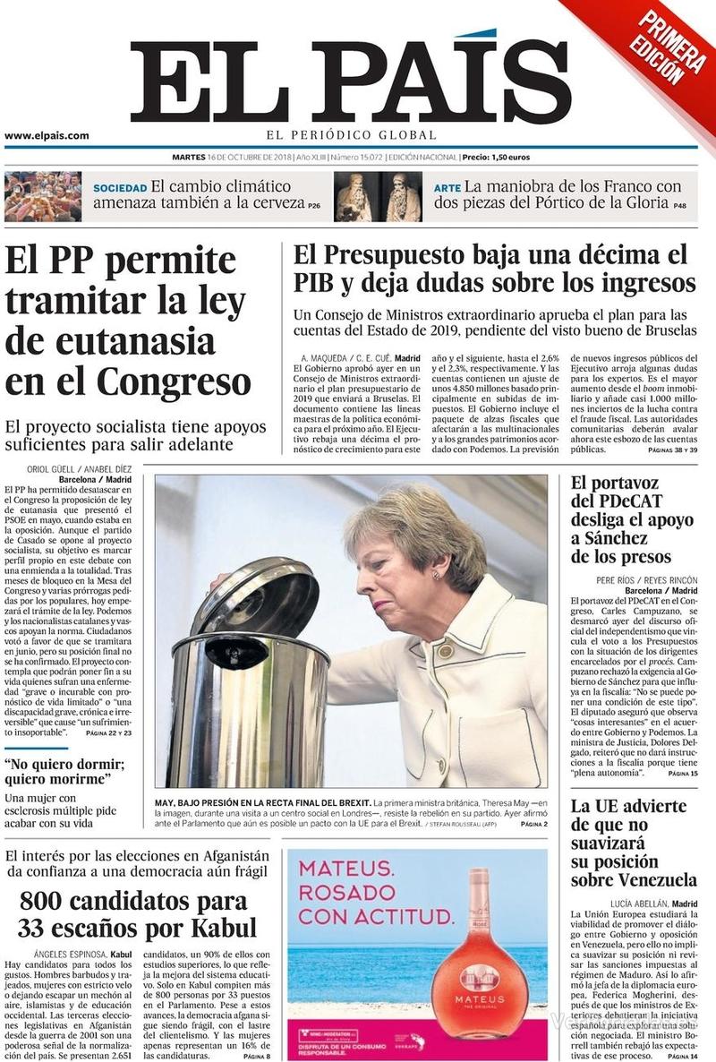 Portada El País 2018-10-17