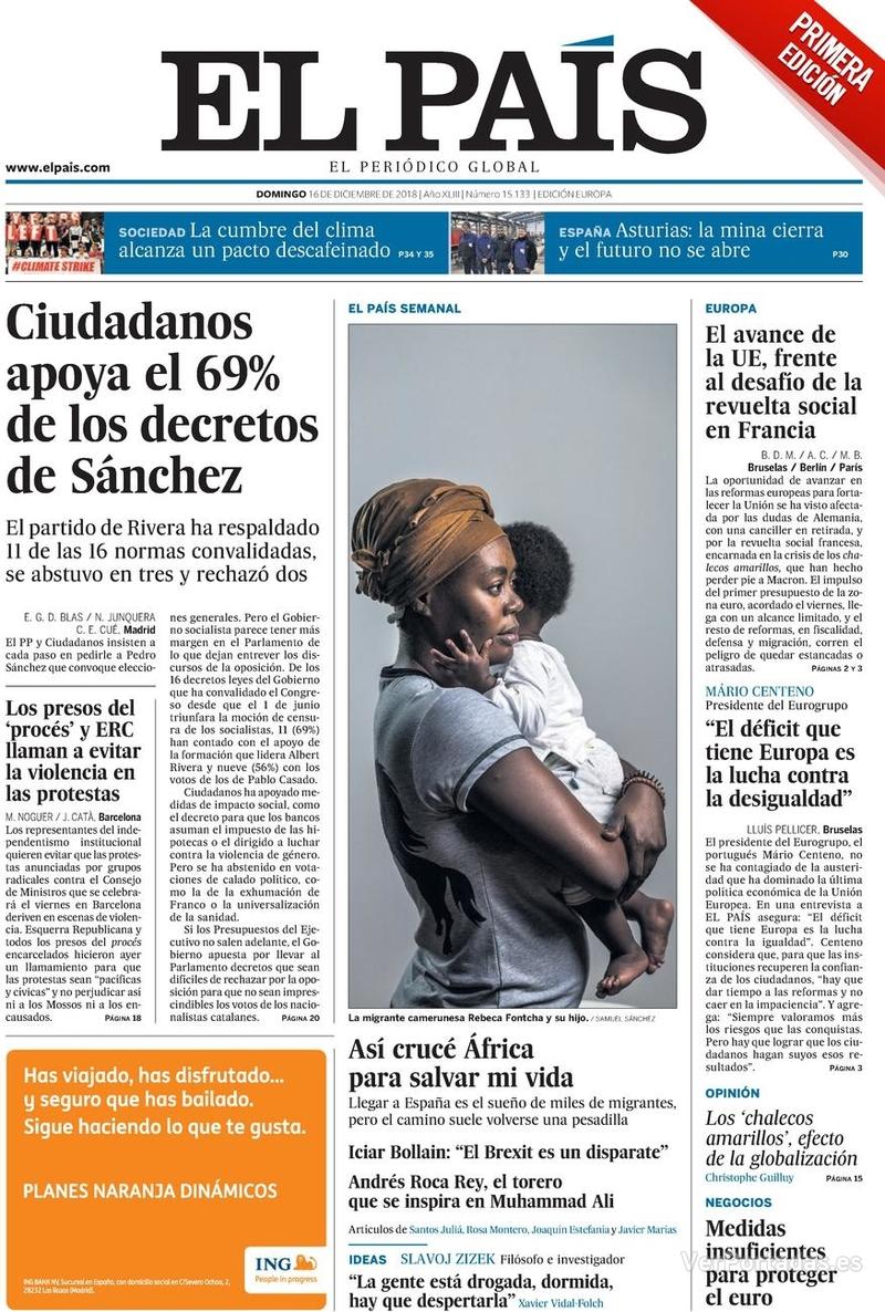 Portada El País 2018-12-17