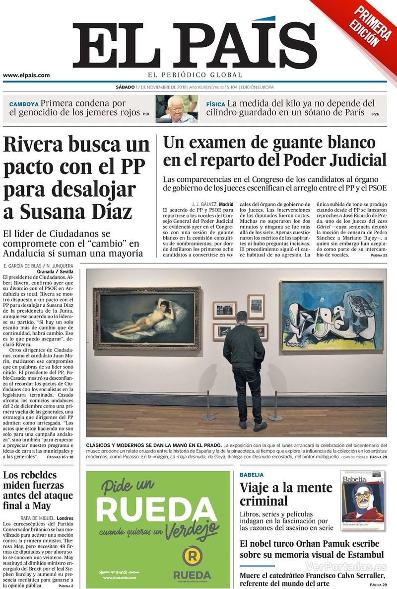 Portada El País 2018-11-18
