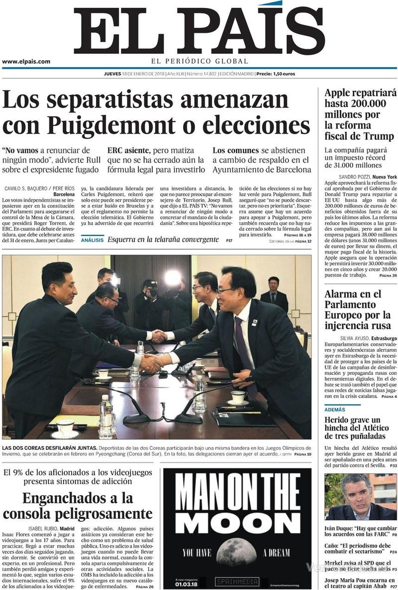 Portada El Mundo 2018-01-18