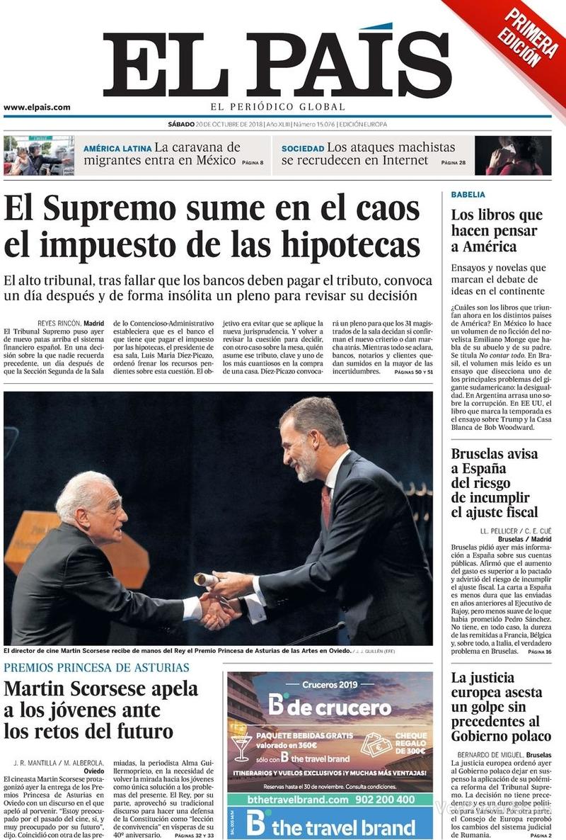 Portada El País 2018-10-21