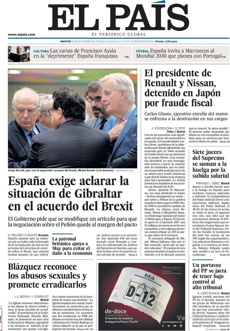 Portada El País 2018-11-21