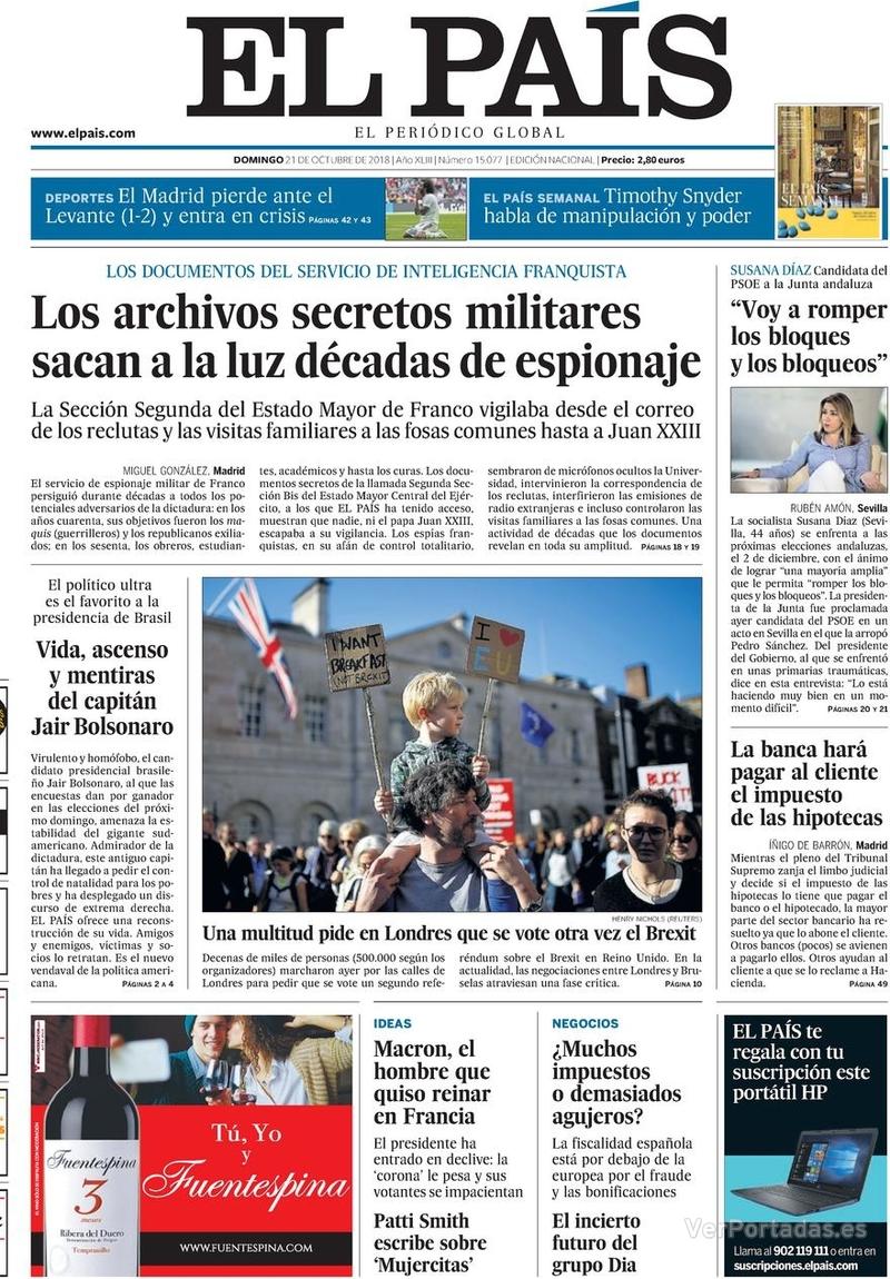 Portada El País 2018-10-22