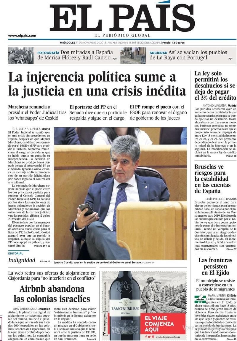 Portada El País 2018-11-22