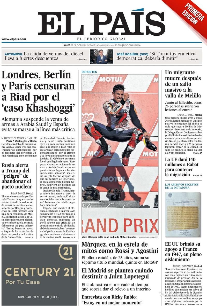 Portada El País 2018-10-23