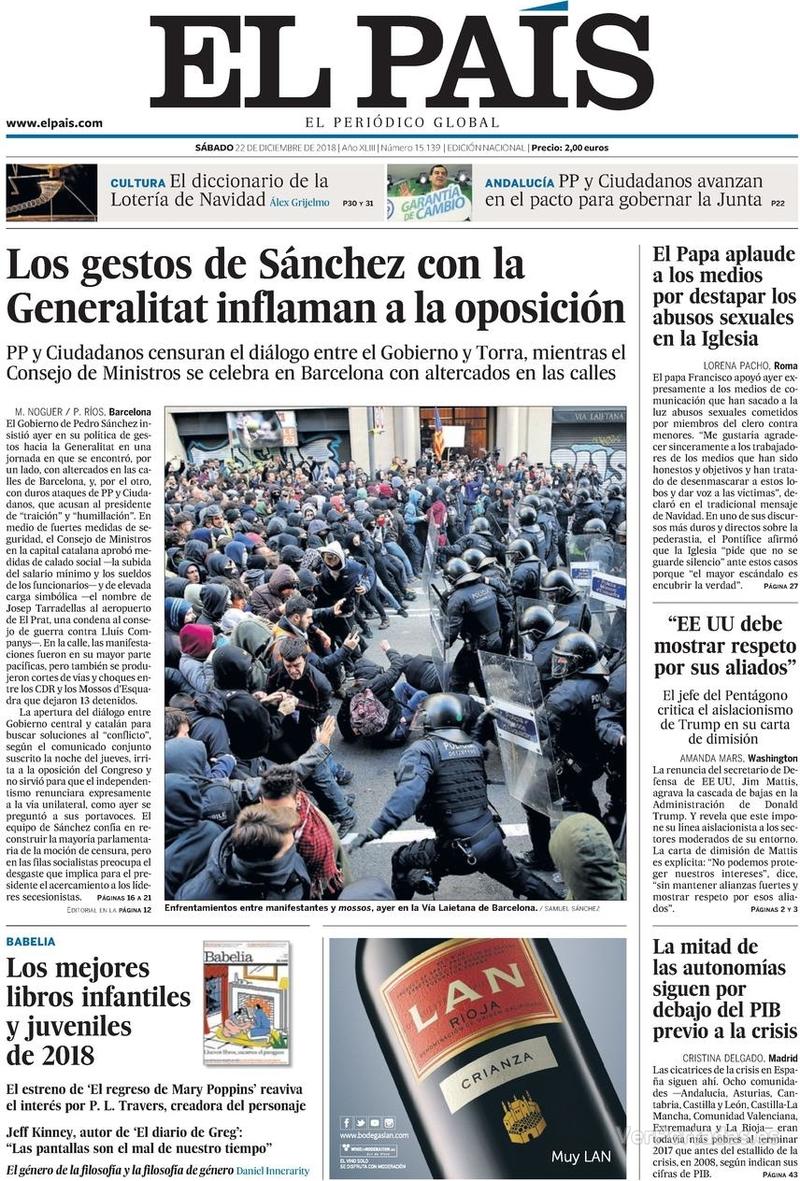 Portada El País 2018-12-23