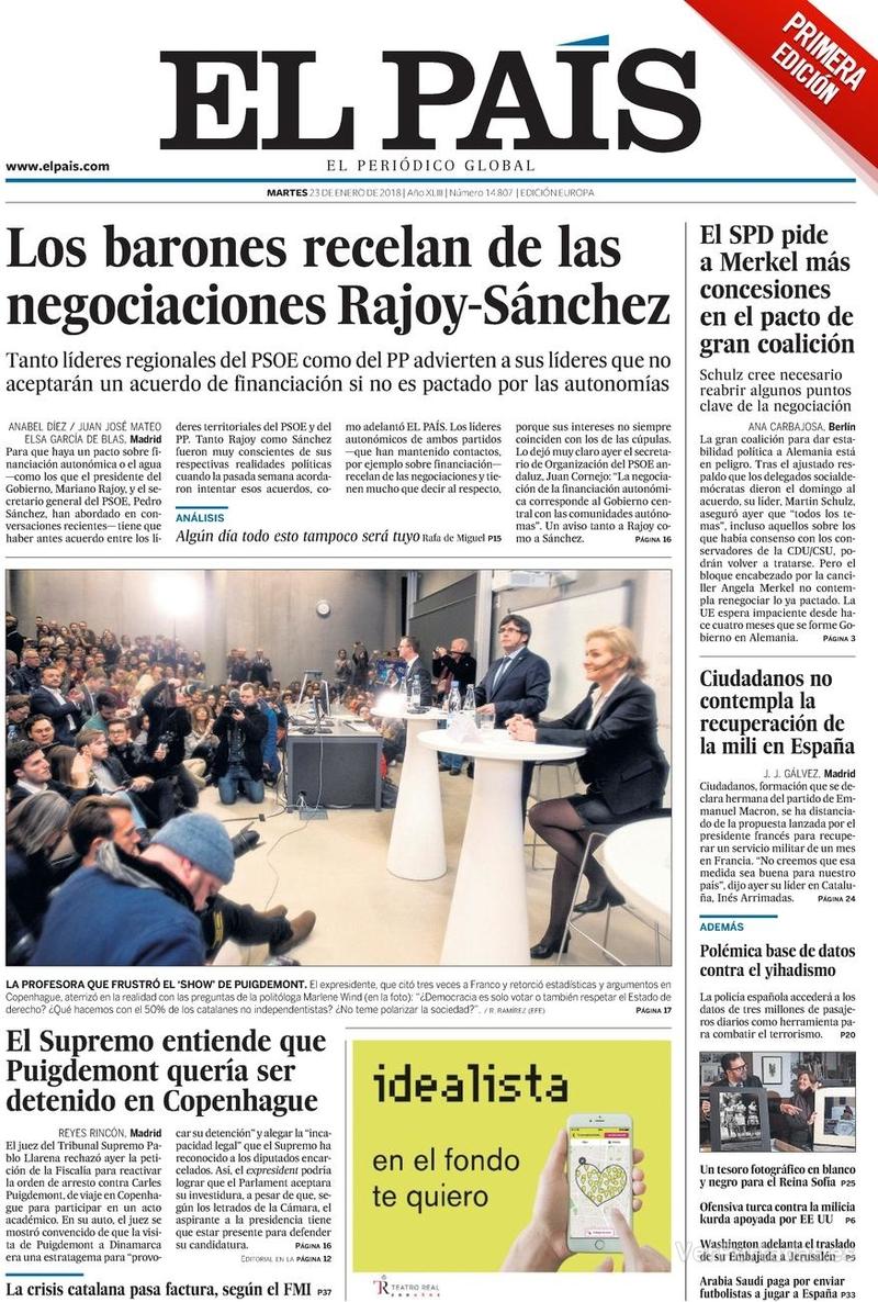Portada El Mundo 2018-01-23