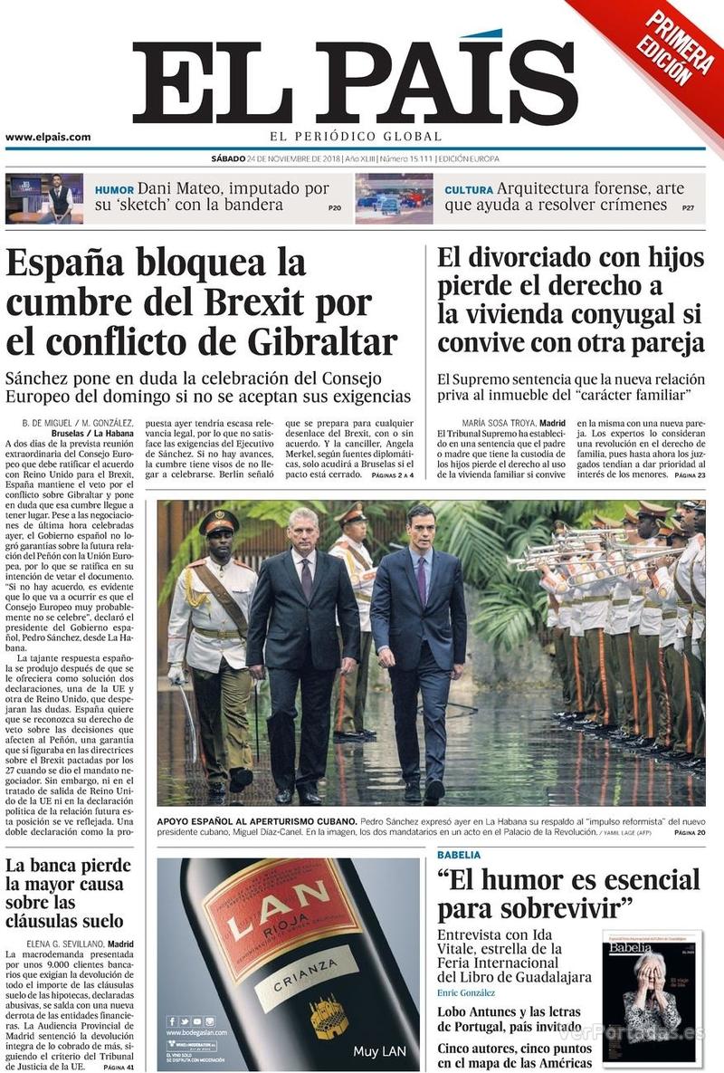 Portada El País 2018-11-25