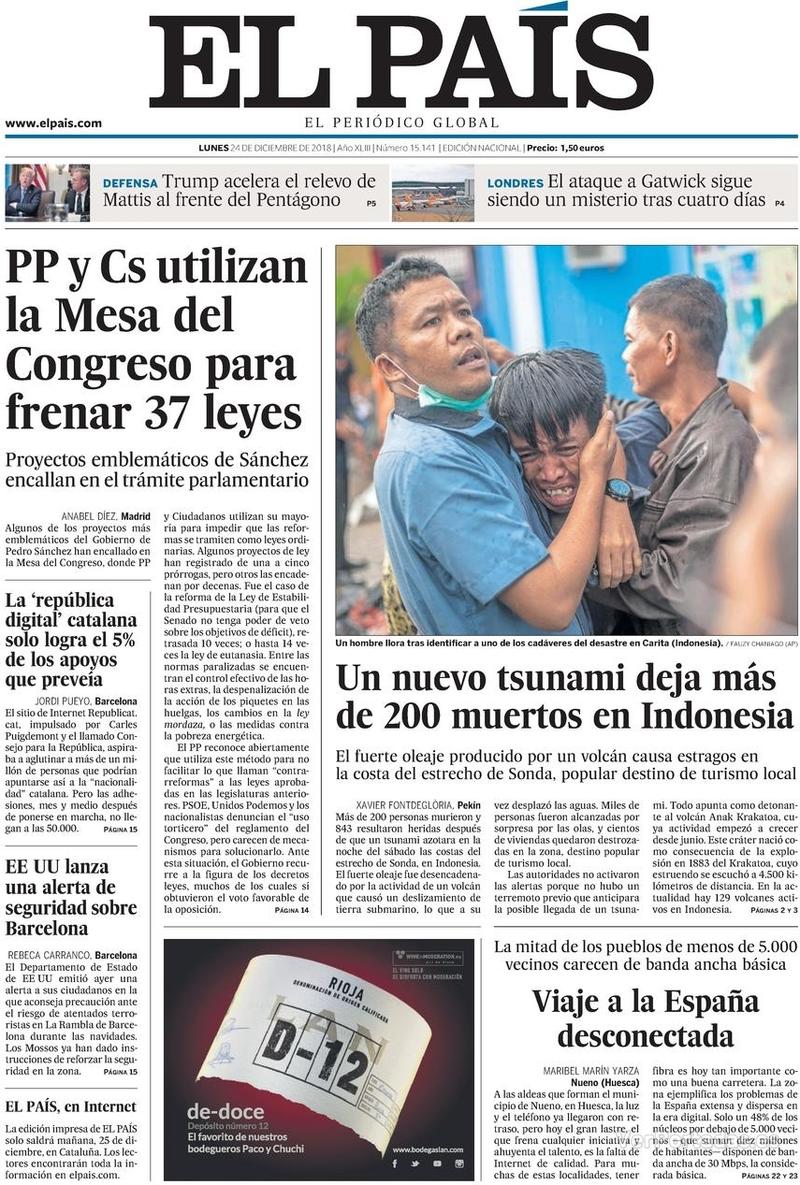 Portada El País 2018-12-25