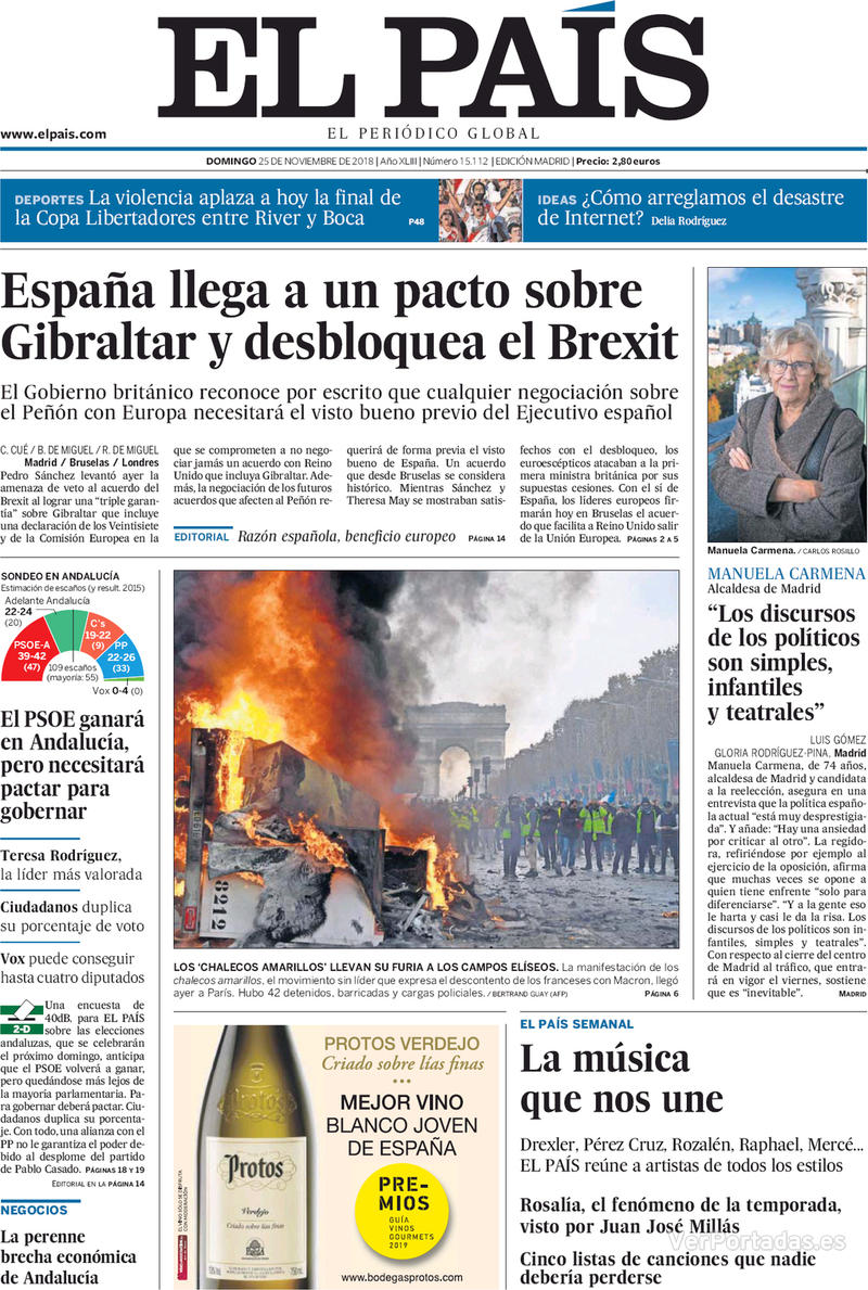 Portada El País 2018-11-26