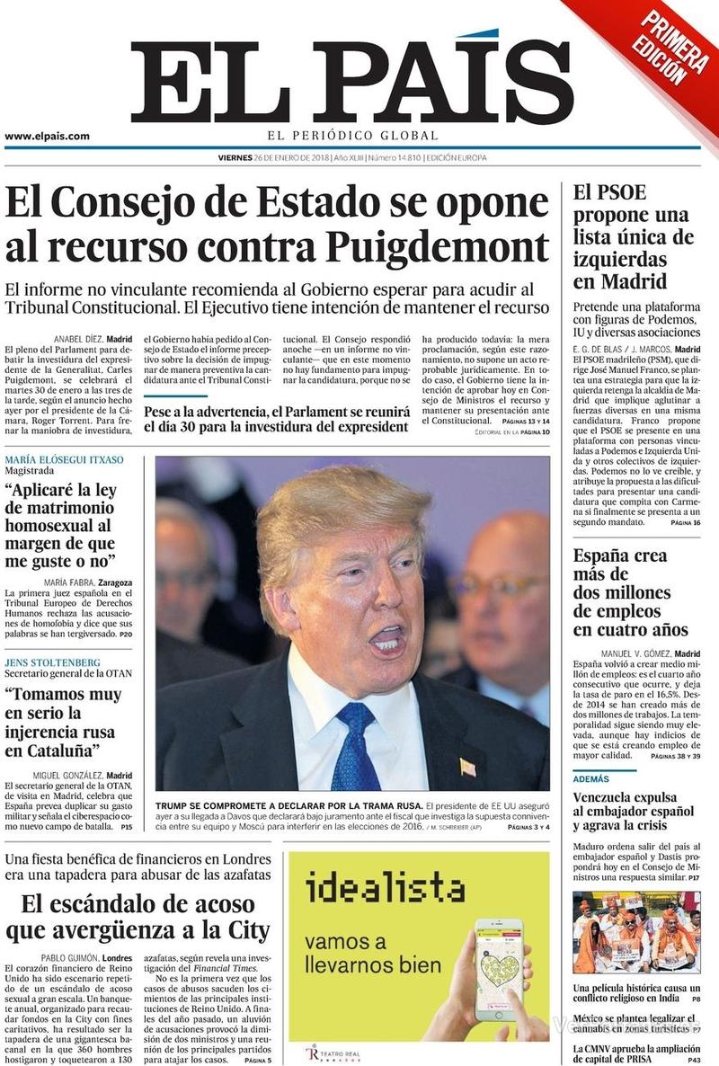 Portada El Mundo 2018-01-26