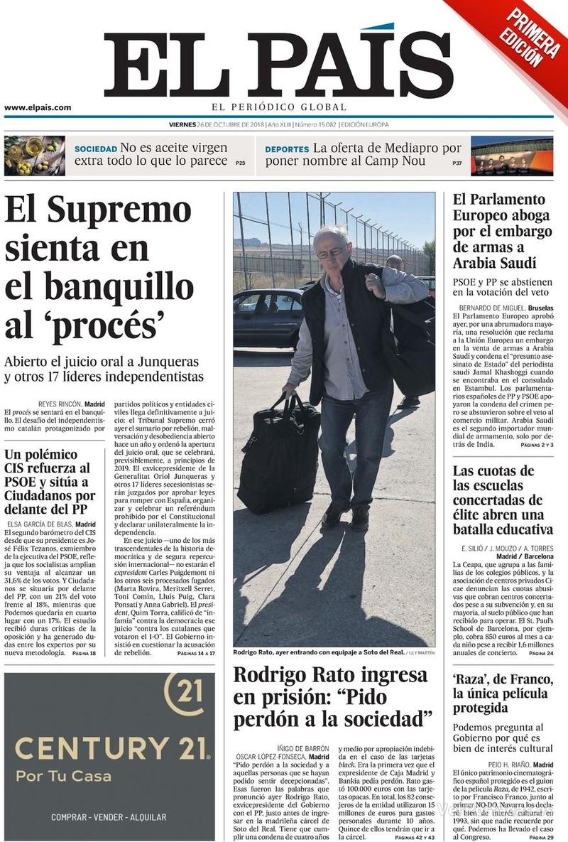Portada El País 2018-10-27