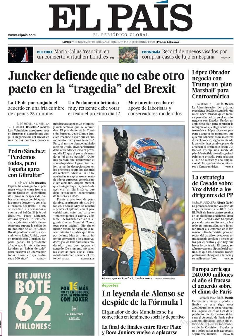 Portada El País 2018-11-27