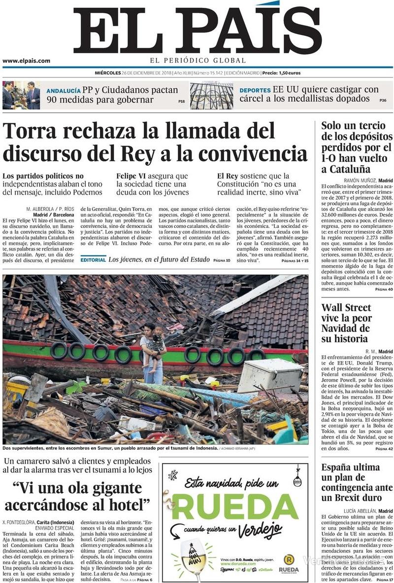 Portada El País 2018-12-27