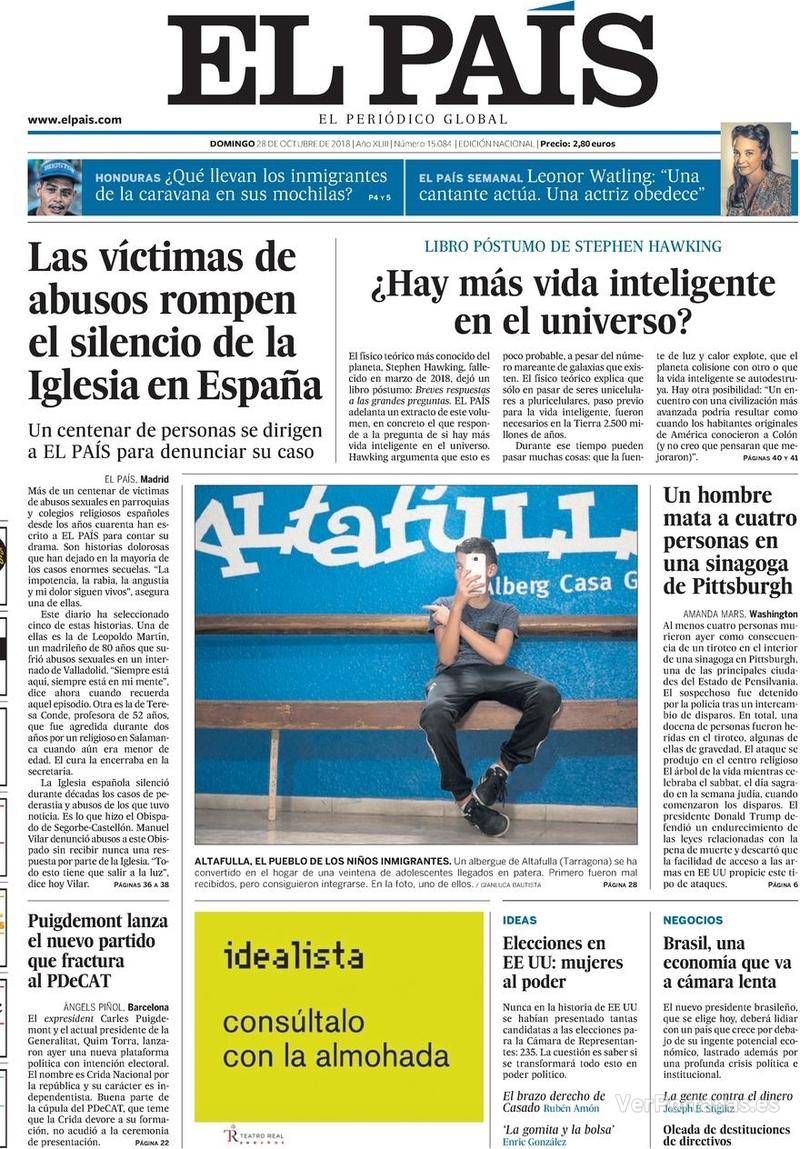 Portada El País 2018-10-29