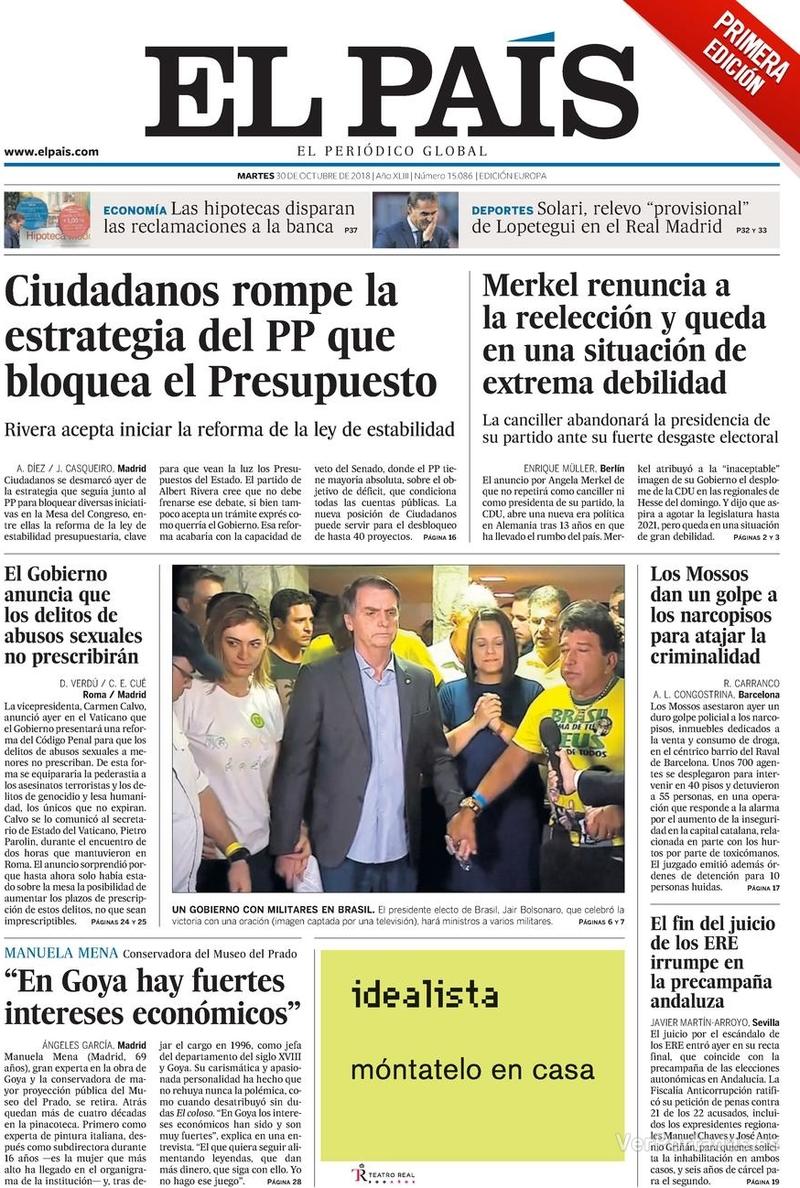 Portada El País 2018-10-31