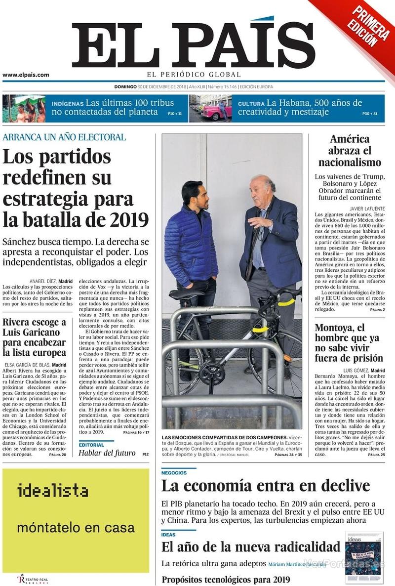 Portada El País 2018-12-31