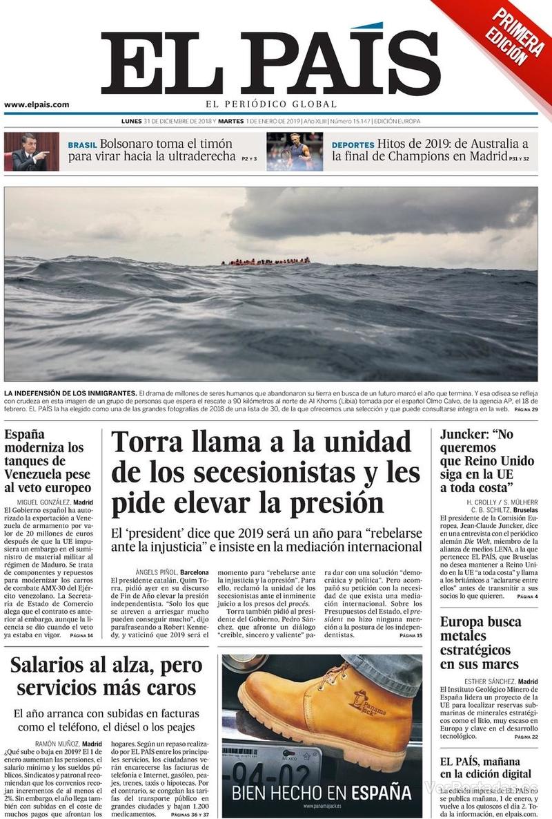 Portada El País 2019-01-02