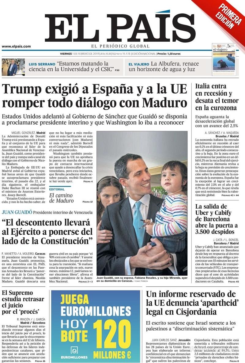 Portada El País 2019-02-02