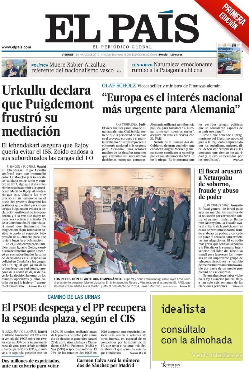 Portada El País 2019-03-02