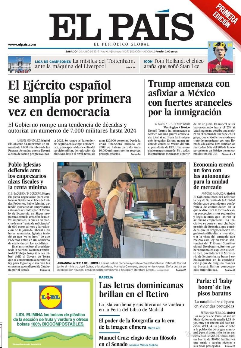 Portada El País 2019-06-02