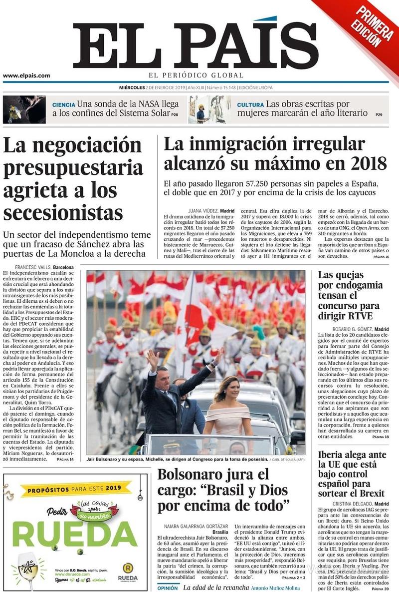 Portada El País 2019-01-03