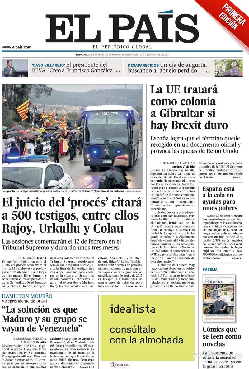 Portada El País 2019-02-03
