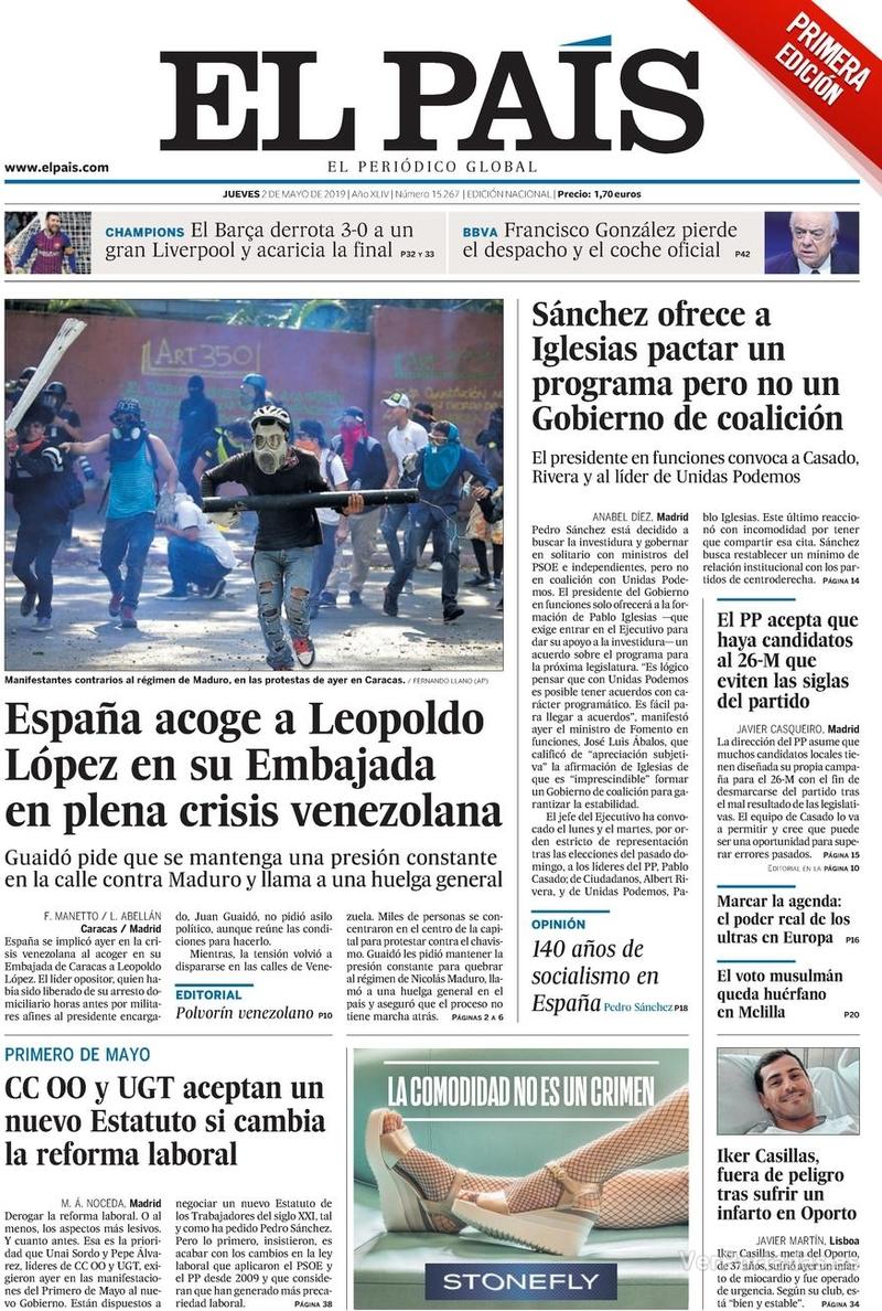 Portada El País 2019-05-03