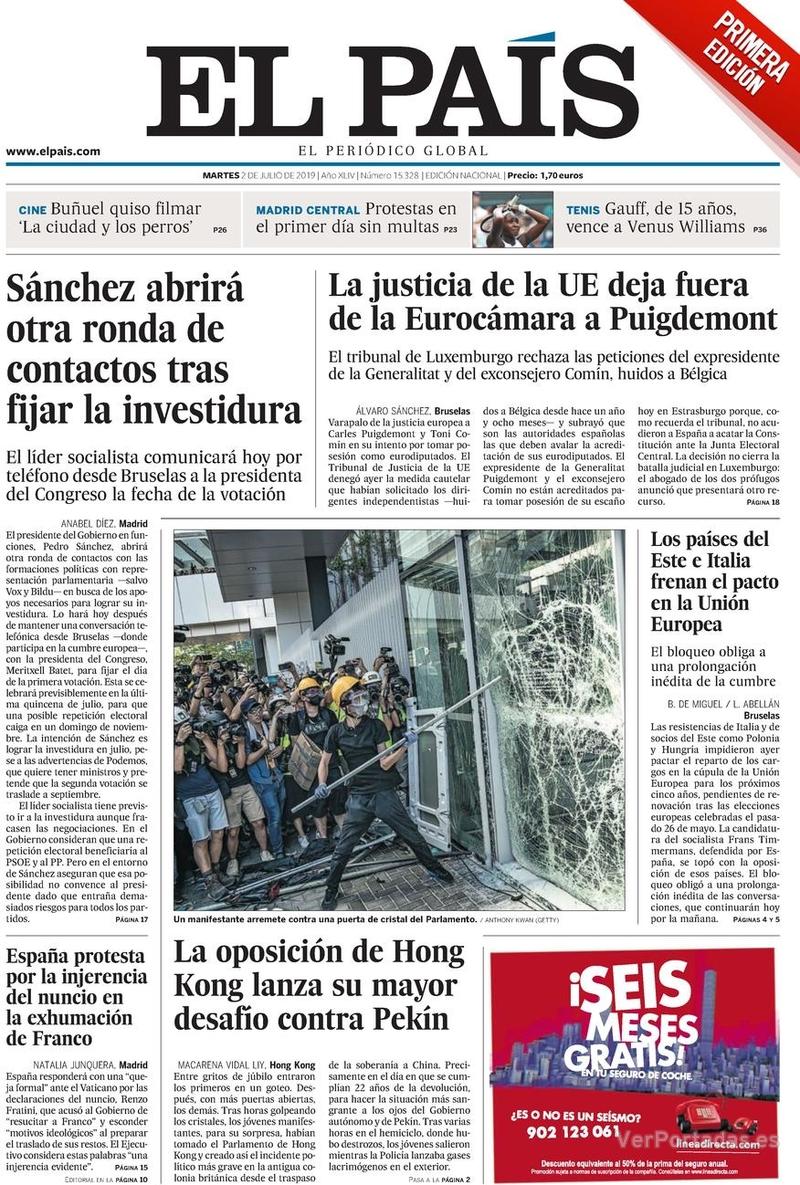 Portada El País 2019-07-03