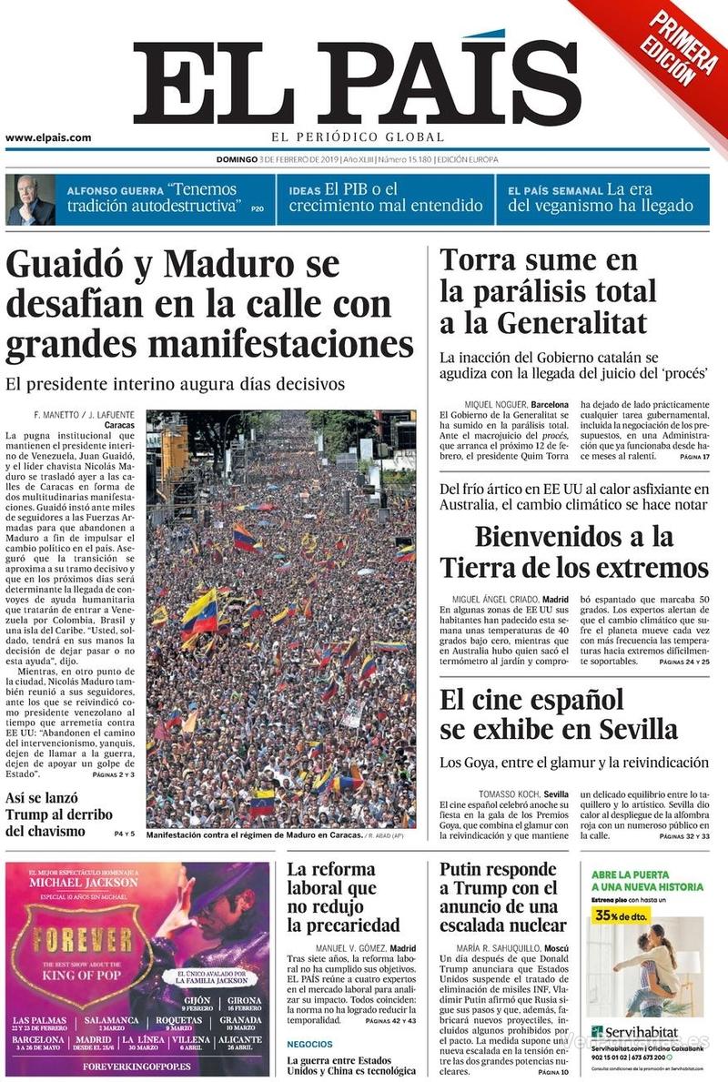 Portada El País 2019-02-04