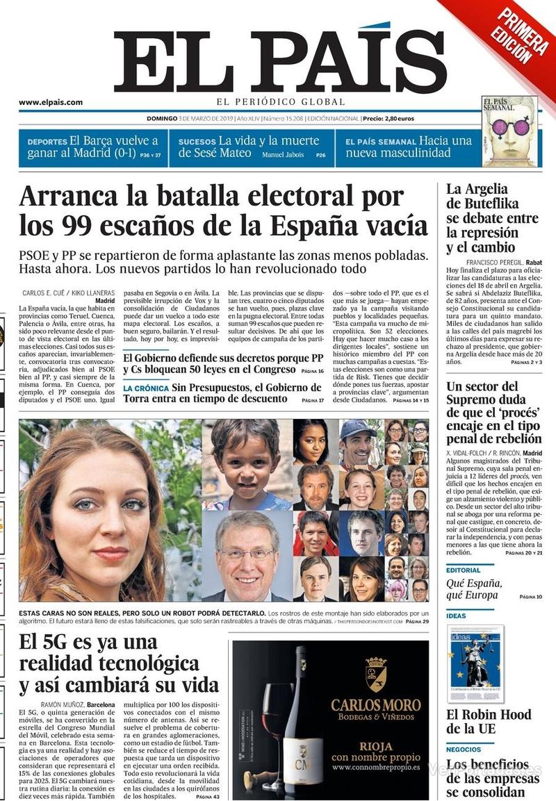 Portada El País 2019-03-04