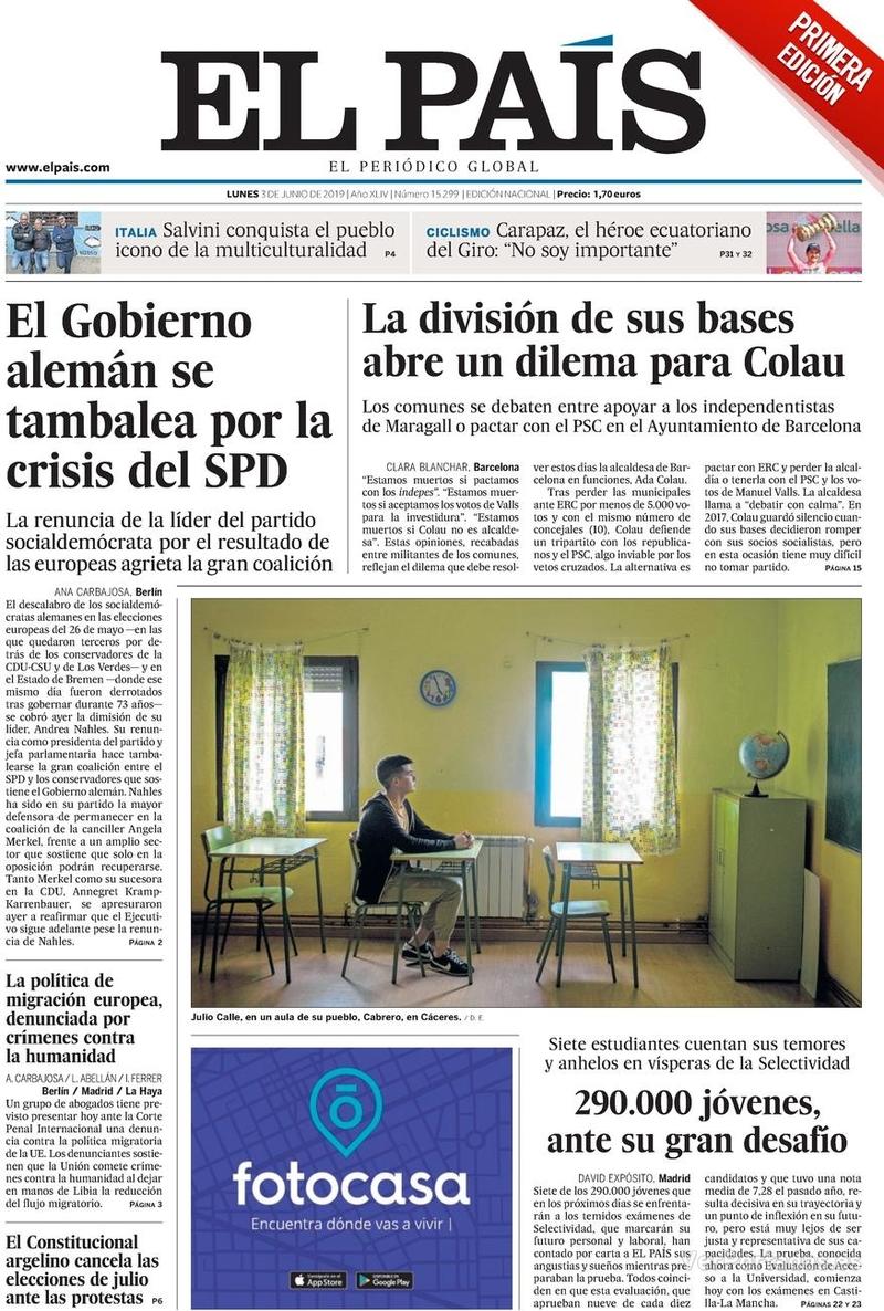 Portada El País 2019-06-04