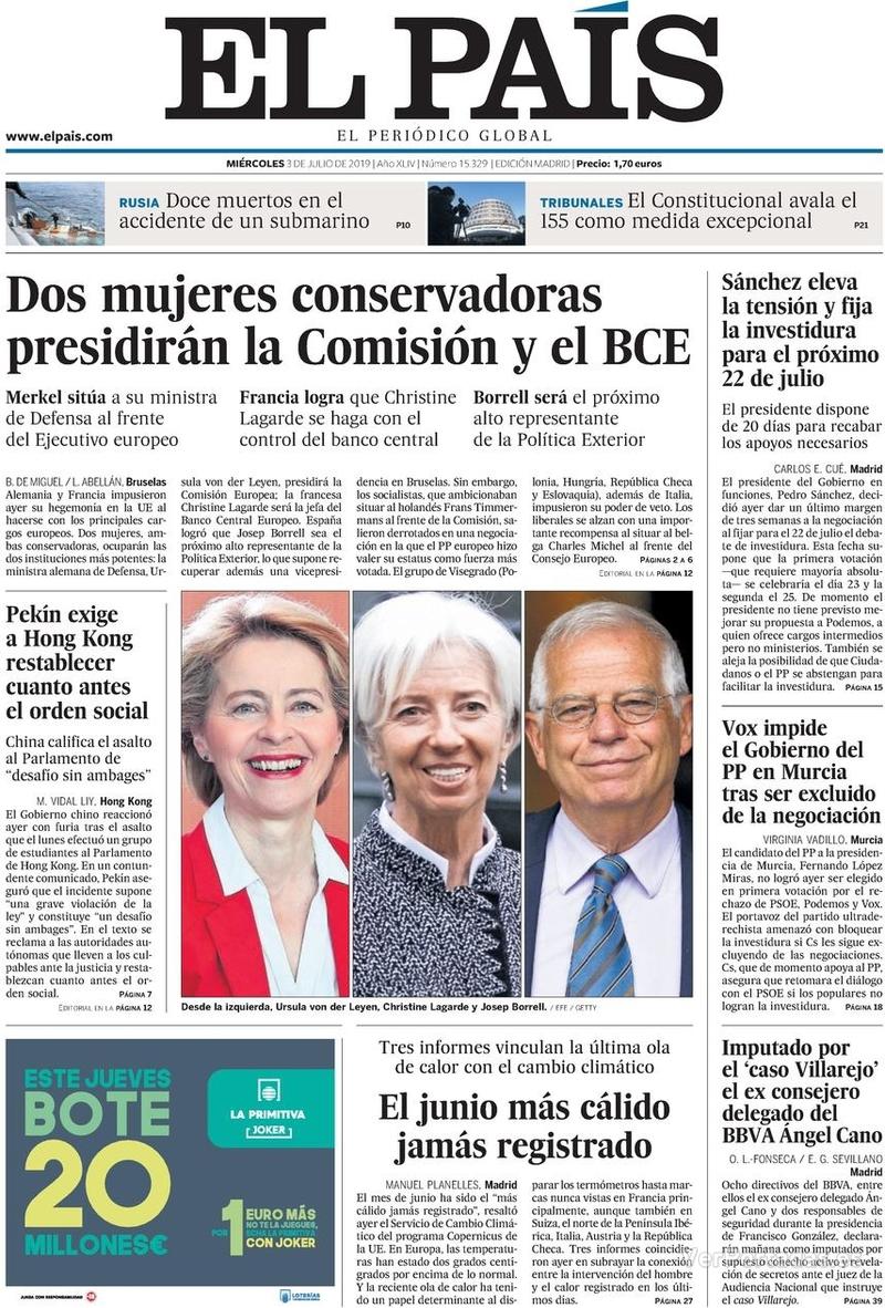 Portada El País 2019-07-04