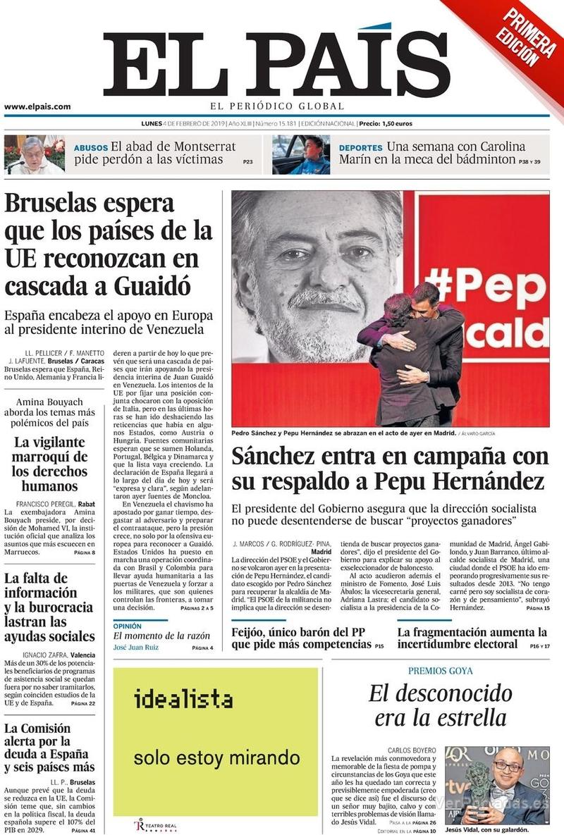 Portada El País 2019-02-05
